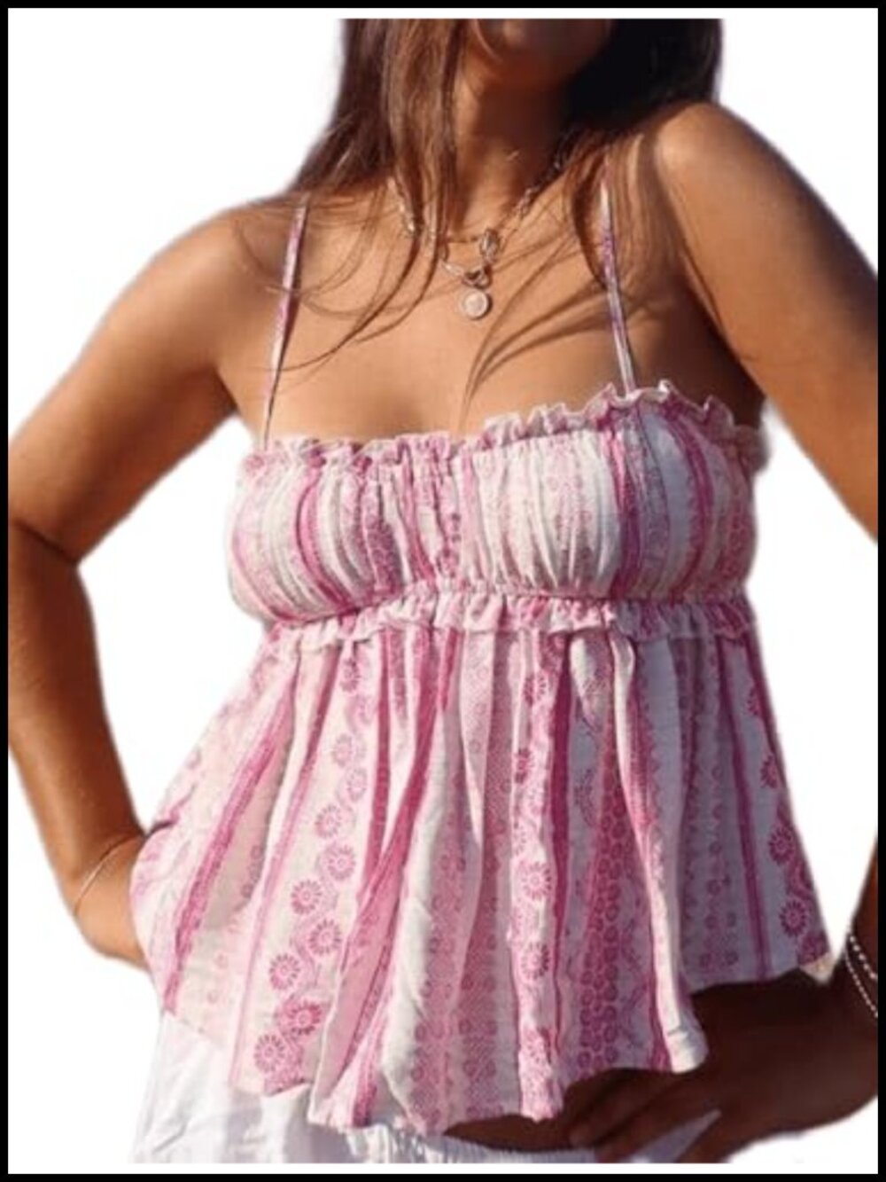 Women Babydoll Tank Top Y2K Square Neck Smocked Bow Cami Floral Print Ruffled